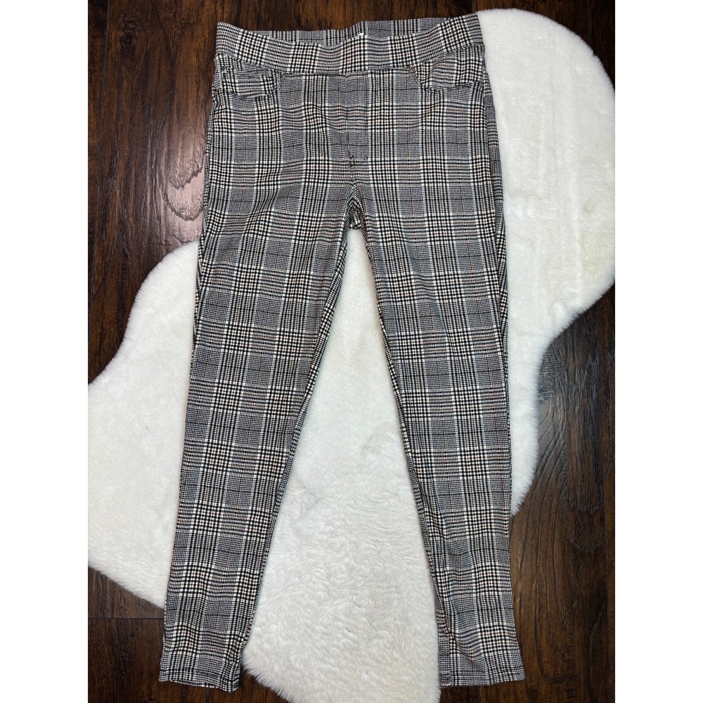 Seven7 Pull On Legging Large Glen Plaid Black Brown Skinny Stretch Pants Women